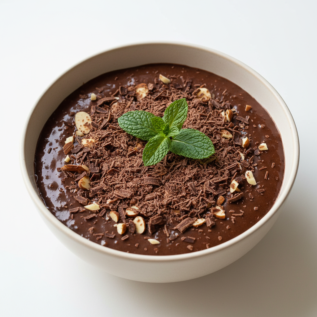 Czekoladowy pudding z migdałami i miętą
