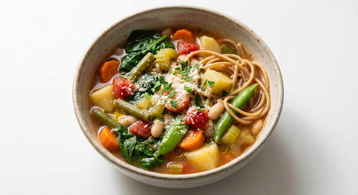 Warzywna zupa minestrone z razowym makaronem