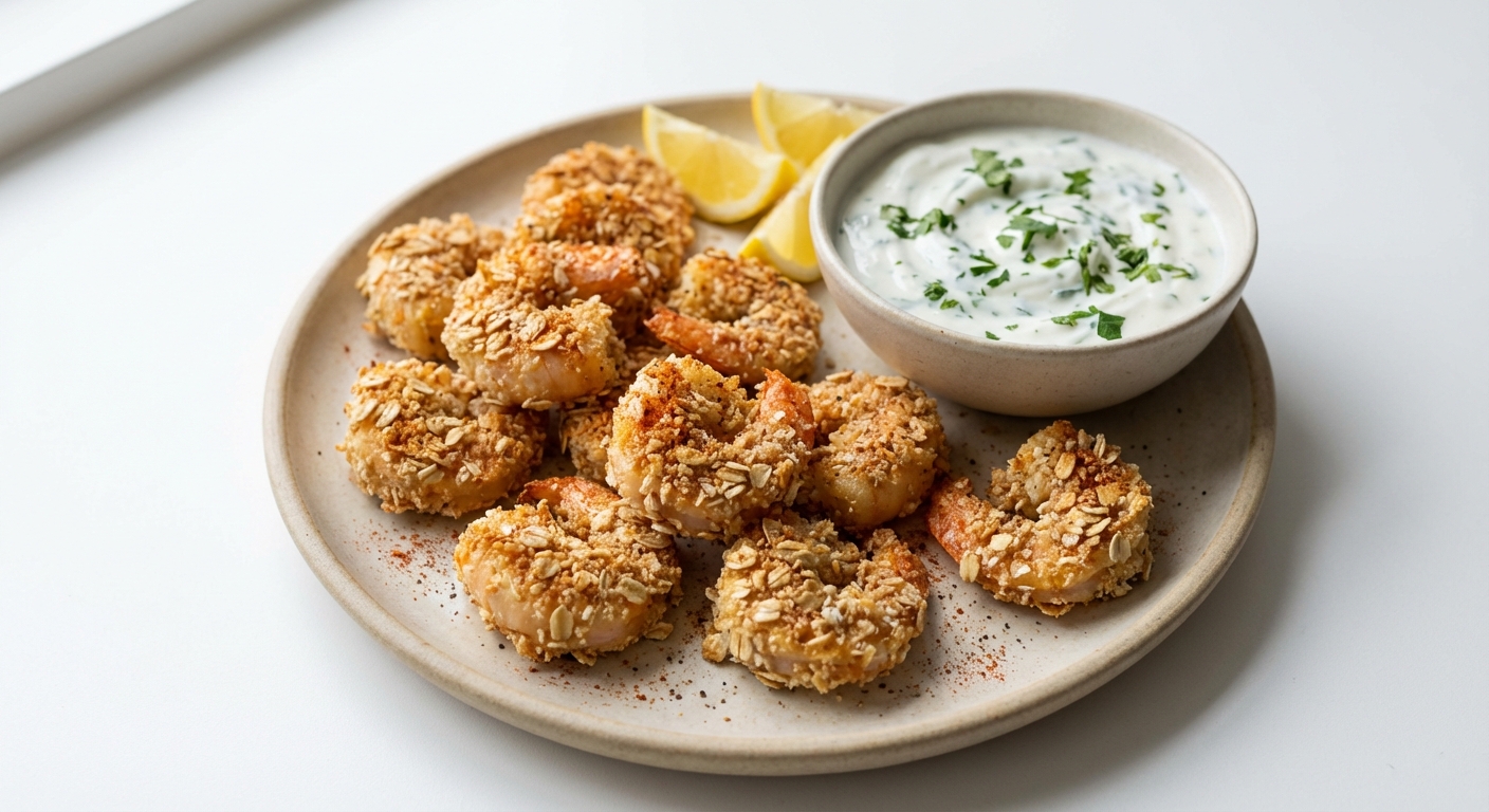 Krewetki w Płatkach Owsianych z Dipem