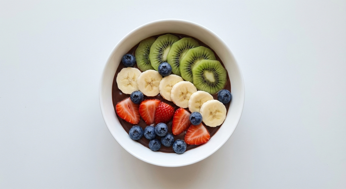 Pudding czekoladowy z kiwi, bananem i jagodami