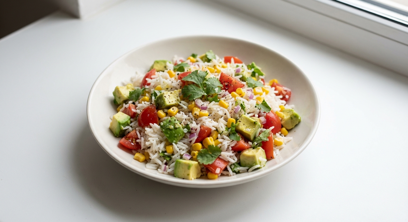 Sałatka z Ryżu Basmati, Awokado i Kukurydzy