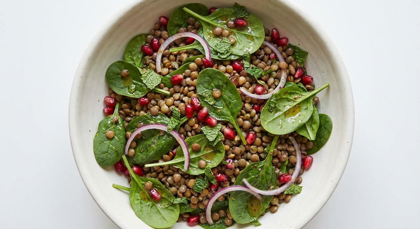 Sałatka z Soczewicy, Szpinaku i Granatu