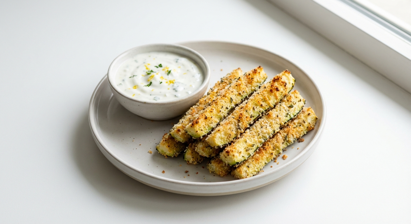 Cukinia w Parmezanie z Dipem Jogurtowym