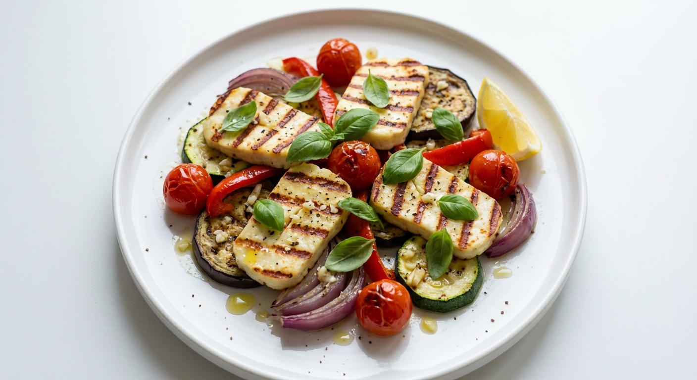 Grillowany Halloumi z Warzywami i Bazylią