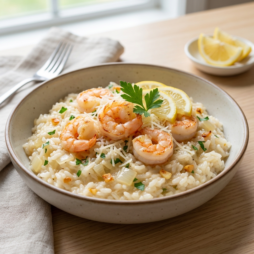 Cytrynowe Risotto z Krewetkami i Parmezanem