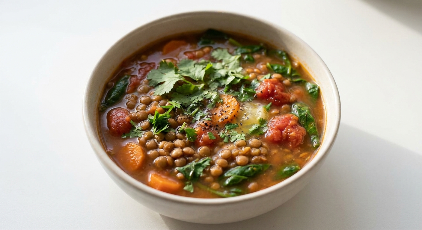 Rozgrzewająca zupa z soczewicy i szpinaku