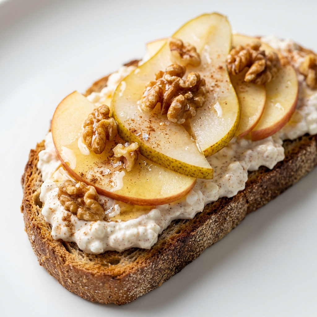 Żytni tost z twarogiem, gruszką i miodem