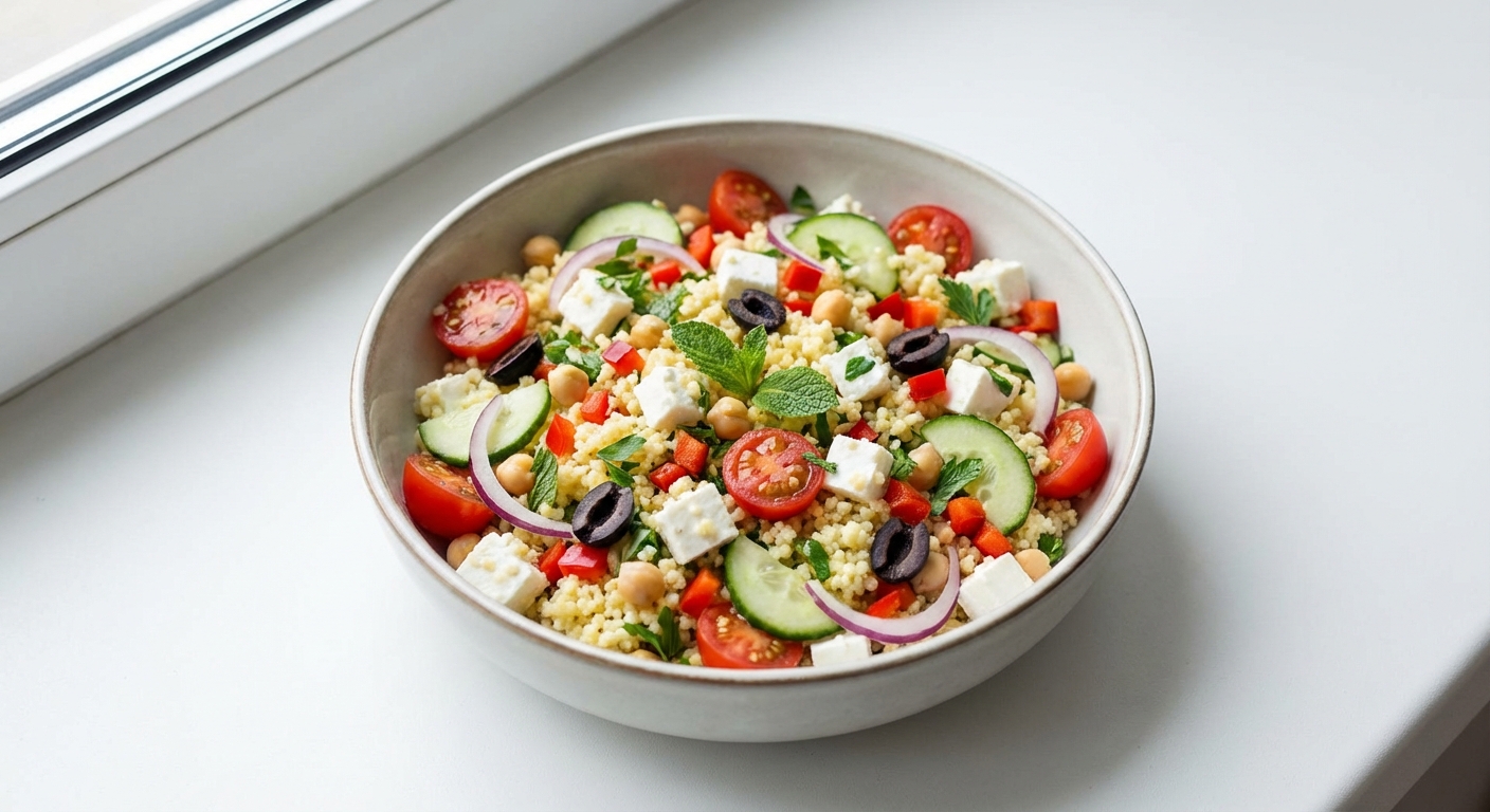 Sałatka z kaszy jaglanej, twarogu i warzyw