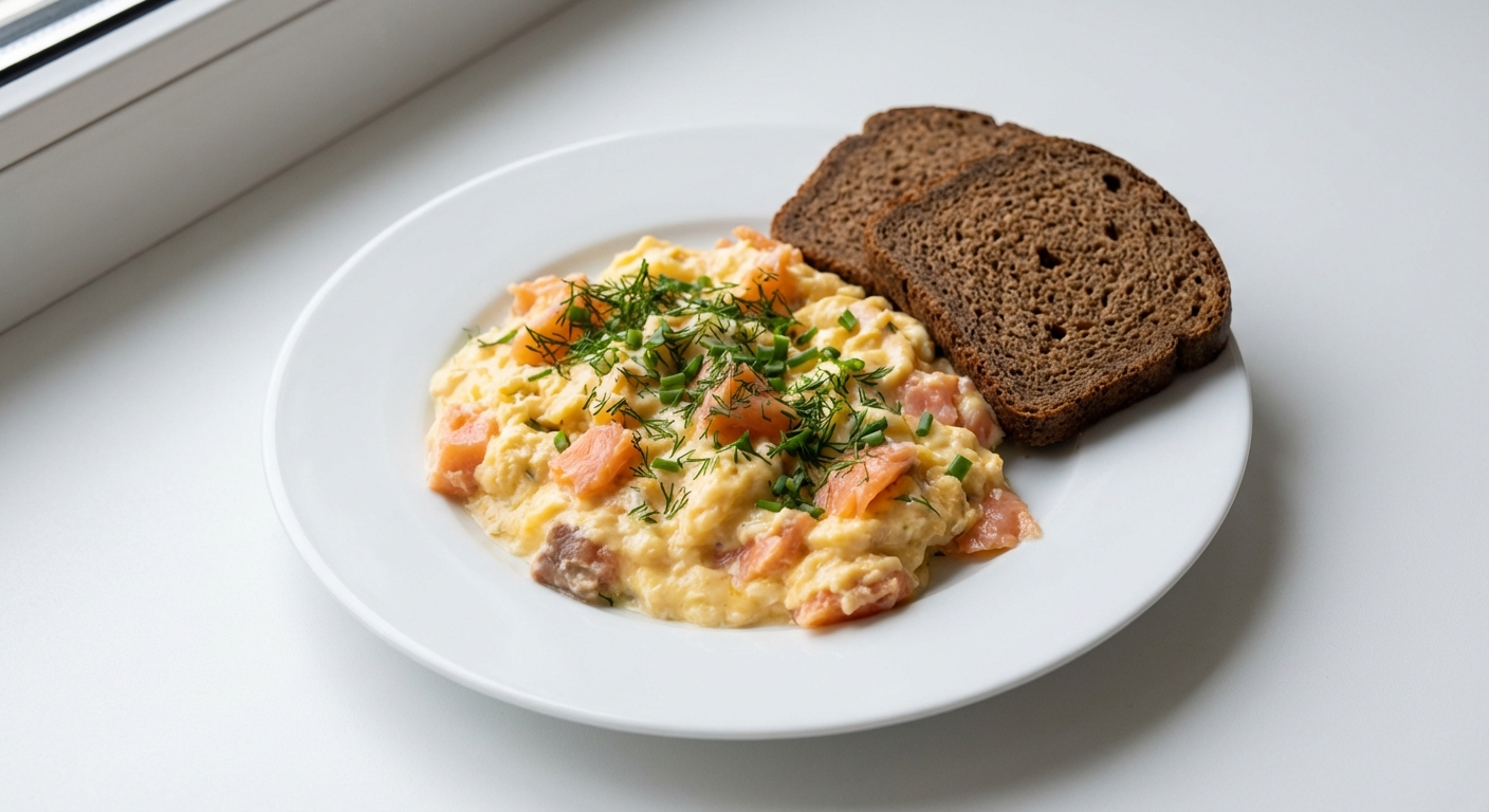 Jajecznica z Łososiem, Koperkiem i Szczypiorkiem