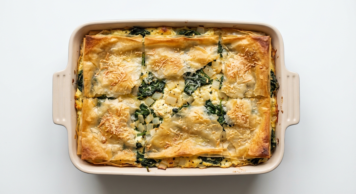 Lasagne z Ciasta Filo, Szpinaku i Ricotty