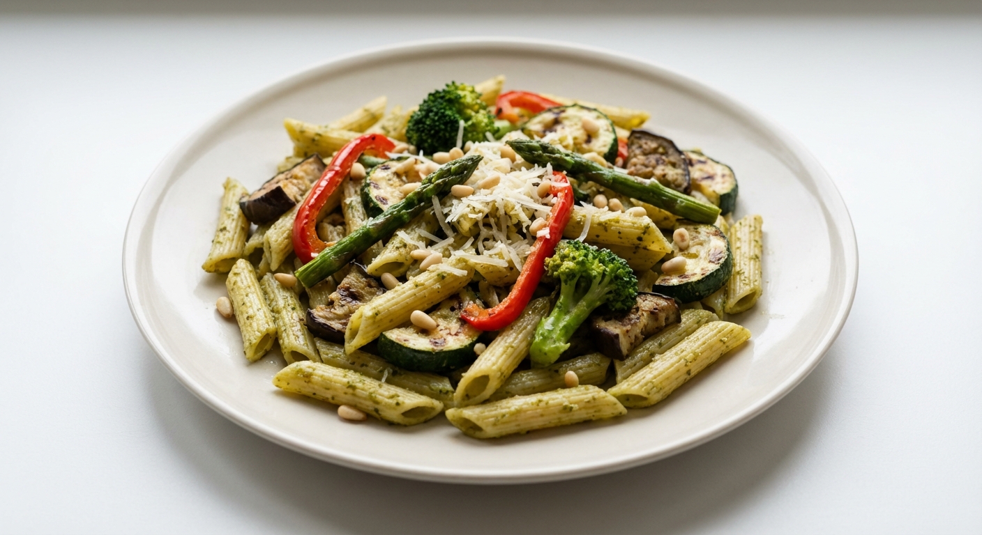 Penne z Pesto, Warzywami i Parmezanem