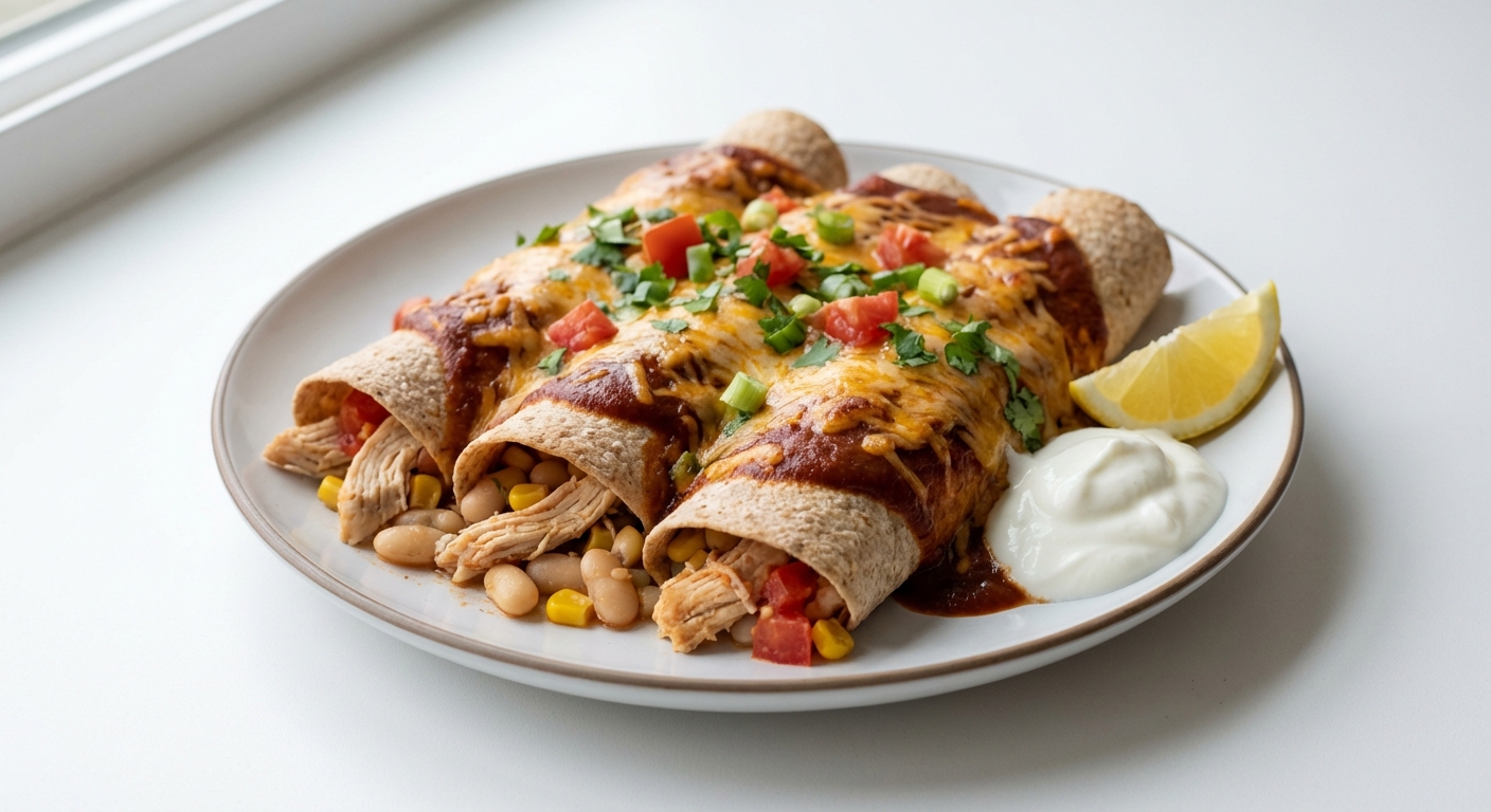 Enchiladas z Kurczakiem, Fasolą i Cheddarem