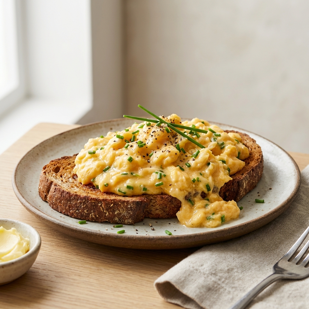 Jajecznica ze Szczypiorkiem na Razowym Chlebie