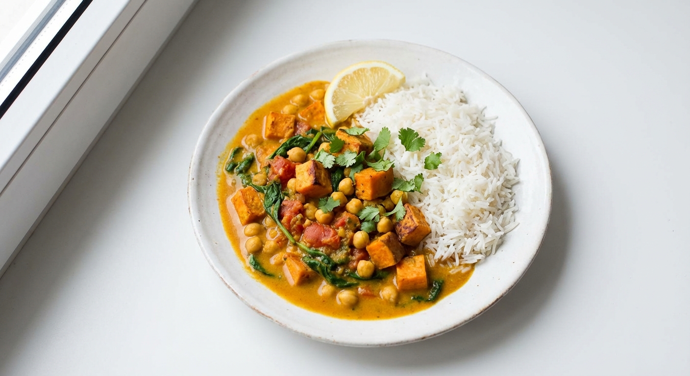 Curry z Batatów, Szpinaku i Ciecierzycy