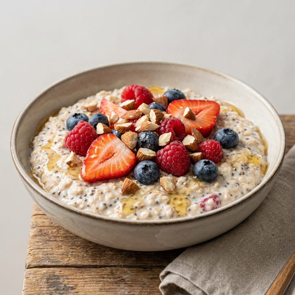 Nocna owsianka z chia, owocami i miodem