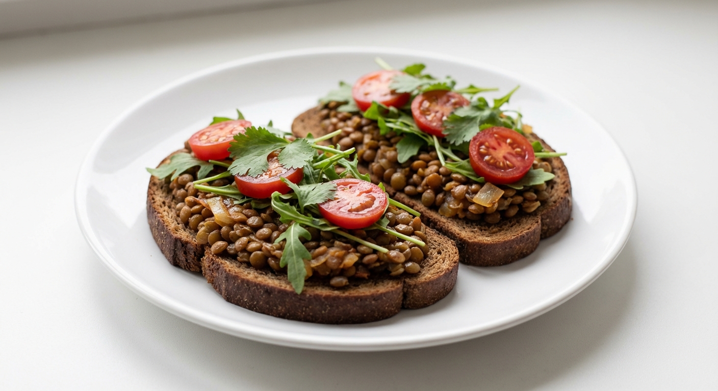 Żytnie kanapki z soczewicą i rukolą