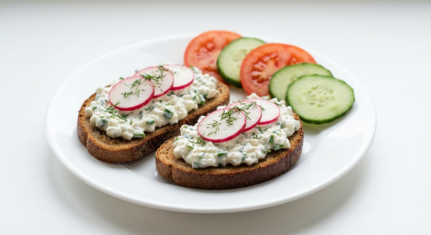 Żytnie kanapki z twarożkiem i rzodkiewką