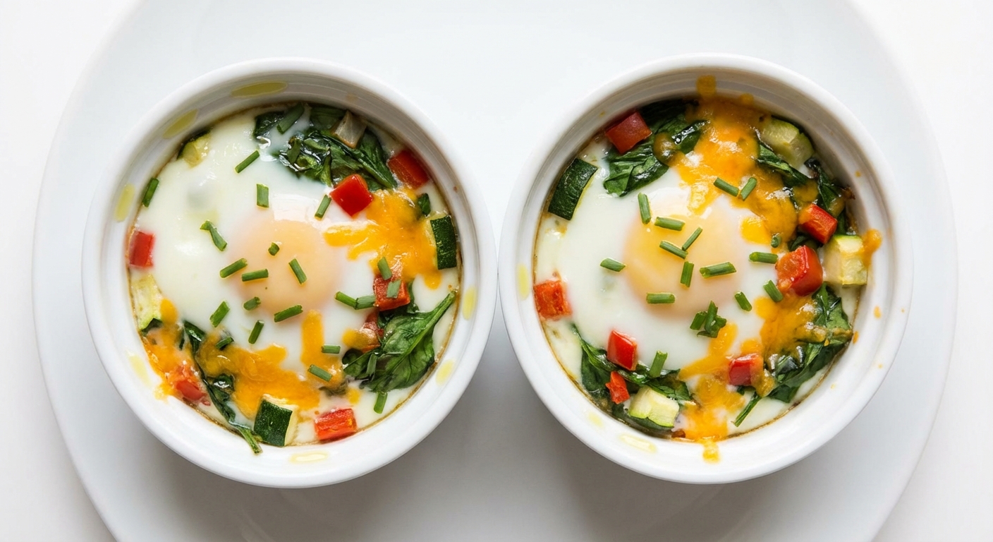 Jajka w Kokilkach ze Szpinakiem i Cheddarem