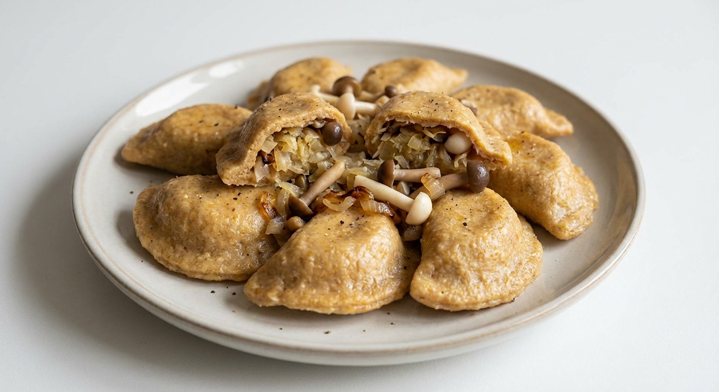 Owsiane pierogi z kapustą i shimeji
