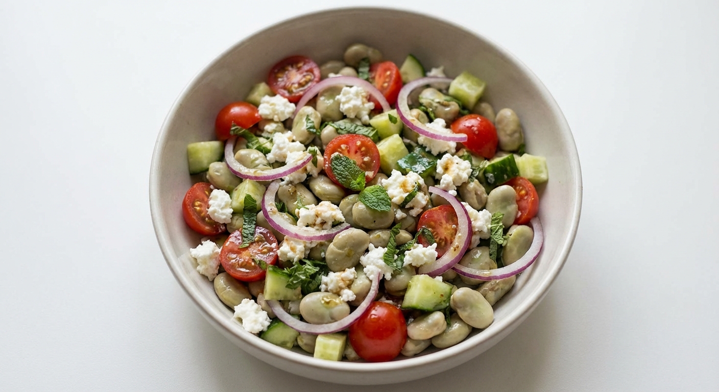 Sałatka z bobu, twarogu i mięty