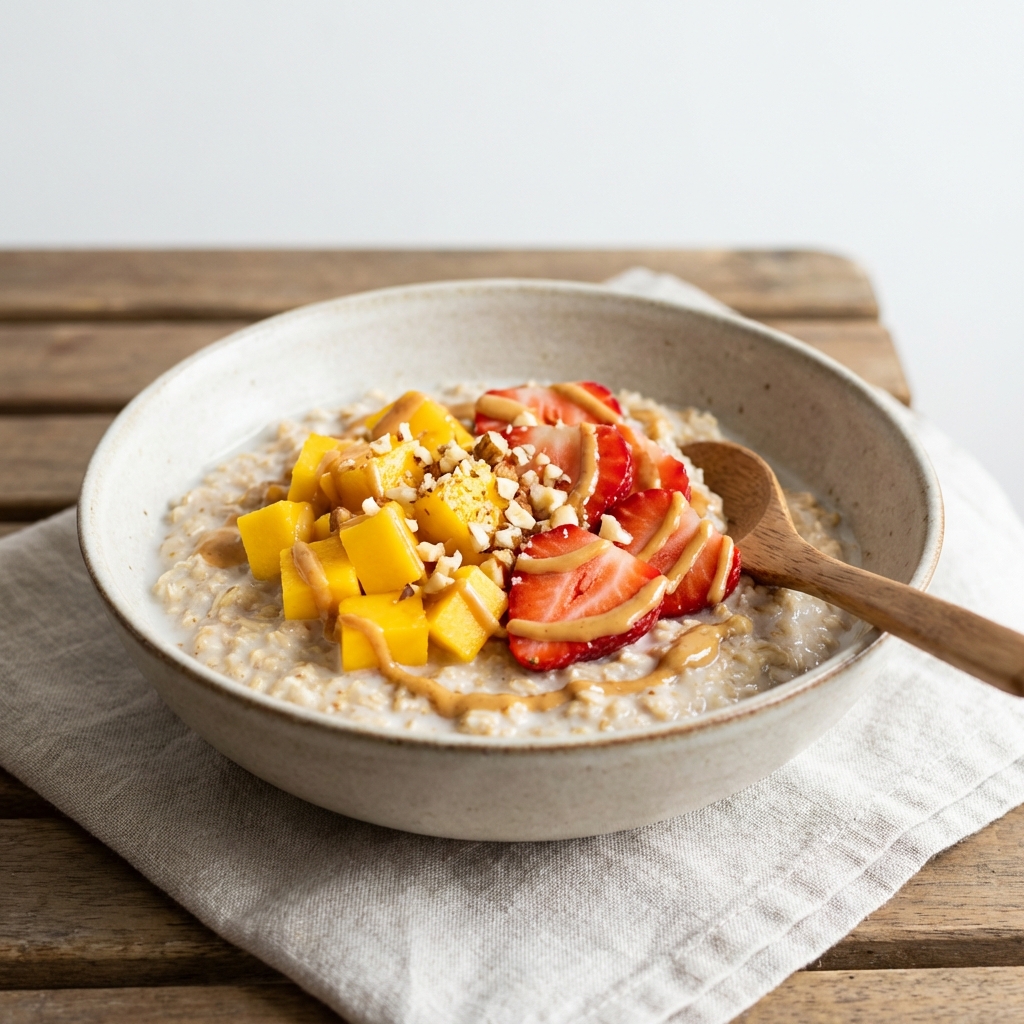 Owsianka z Mango, Truskawkami i Orzechami