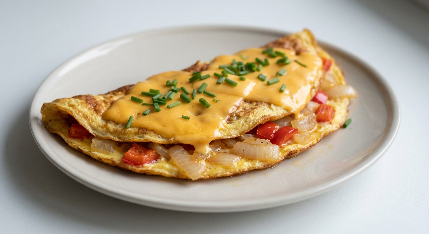 Omlet z Cheddarem, Papryką i Cebulą