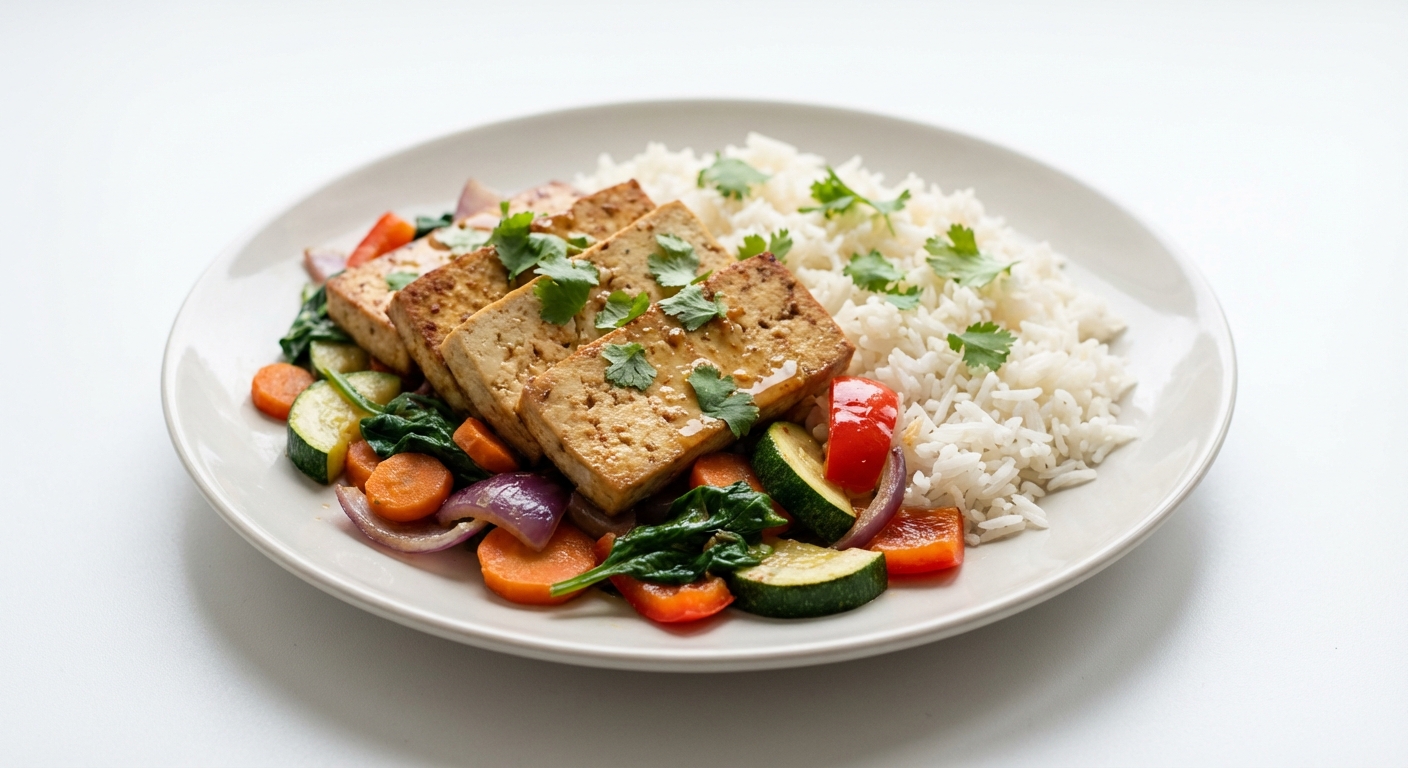 Tofu z warzywami i ryżem basmati