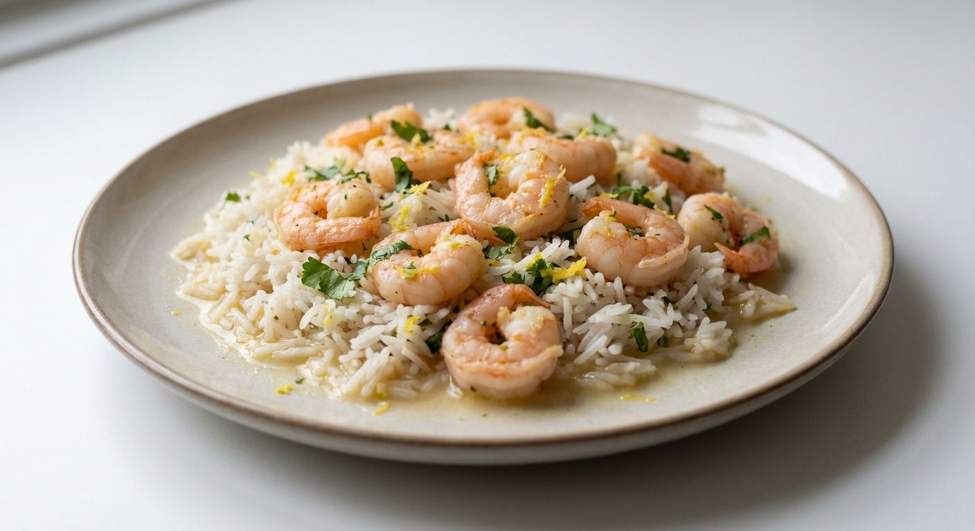Krewetki z ryżem w sosie cytrynowym