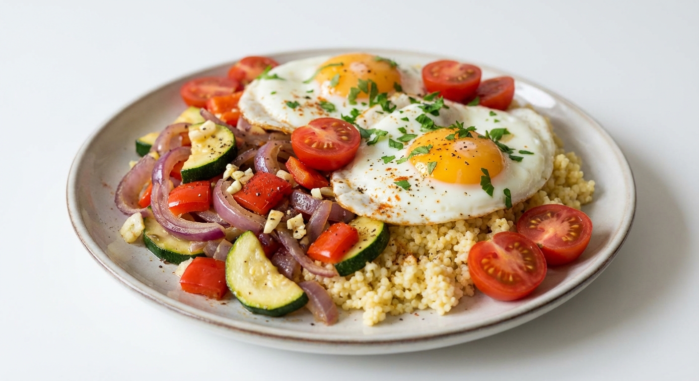 Jaglanka z Warzywami i Jajkiem Sadzonym