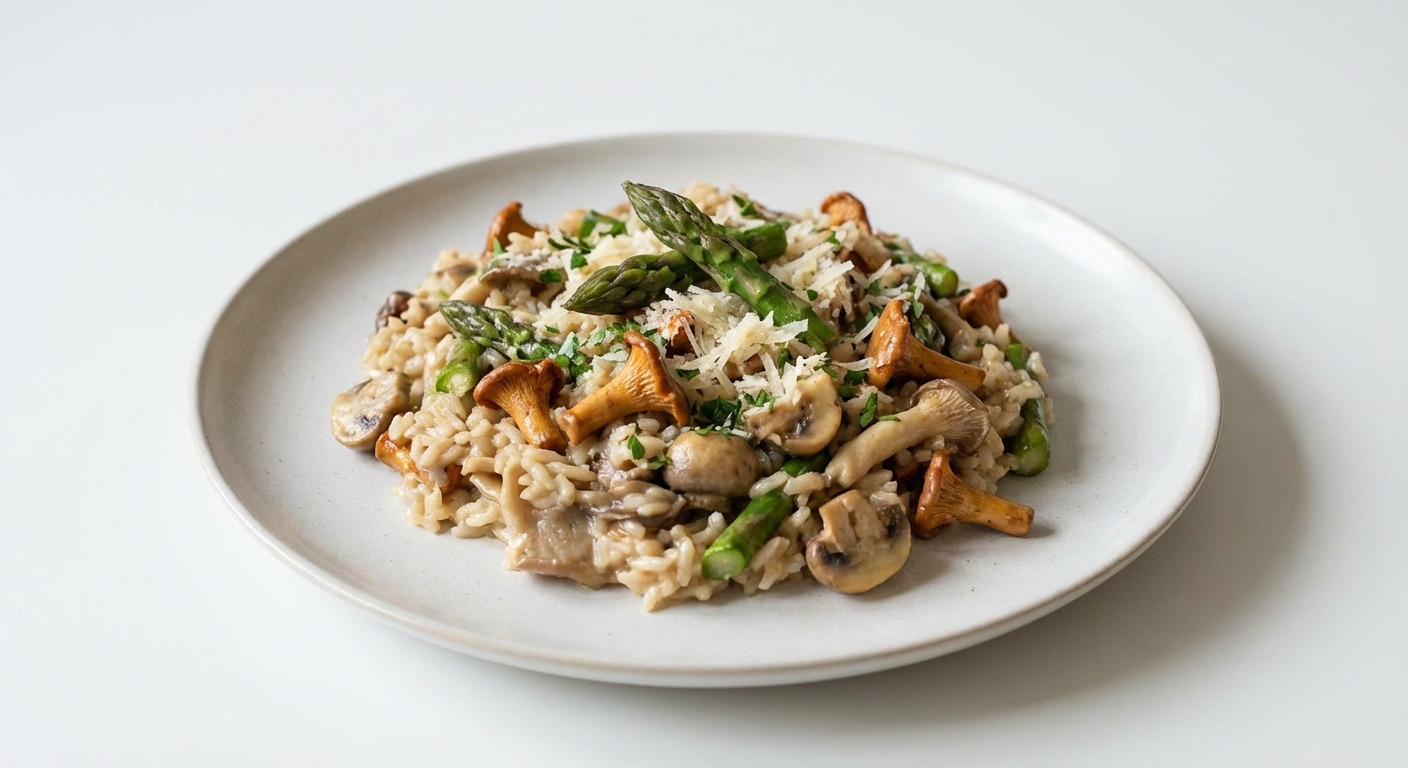 Risotto z ryżu basmati, grzybów i szparagów