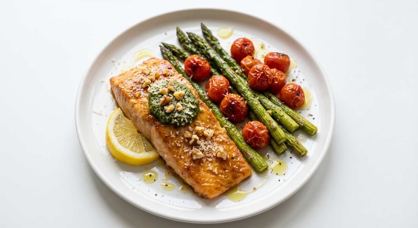 Pieczony łosoś z pesto bazyliowym