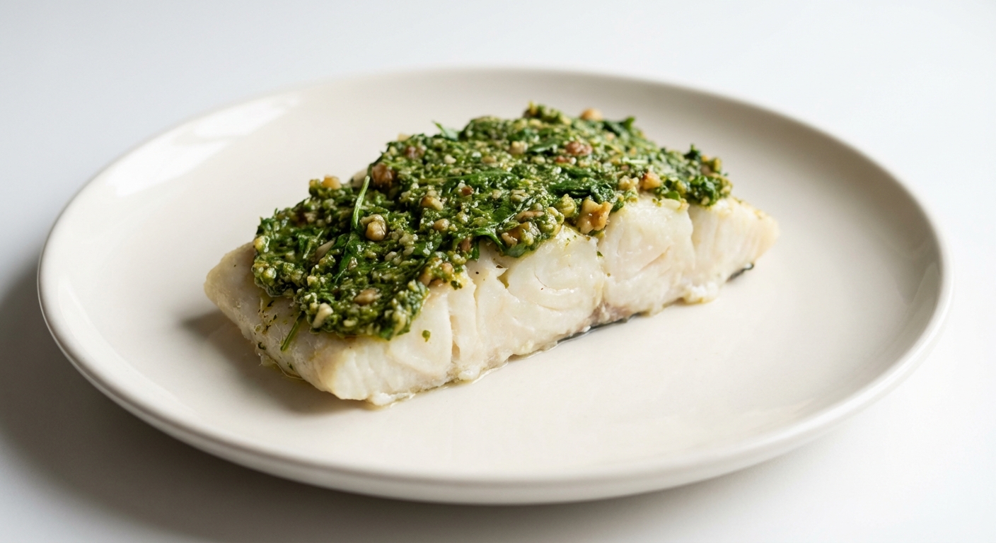 Dorsz z pesto z rukoli i orzechów