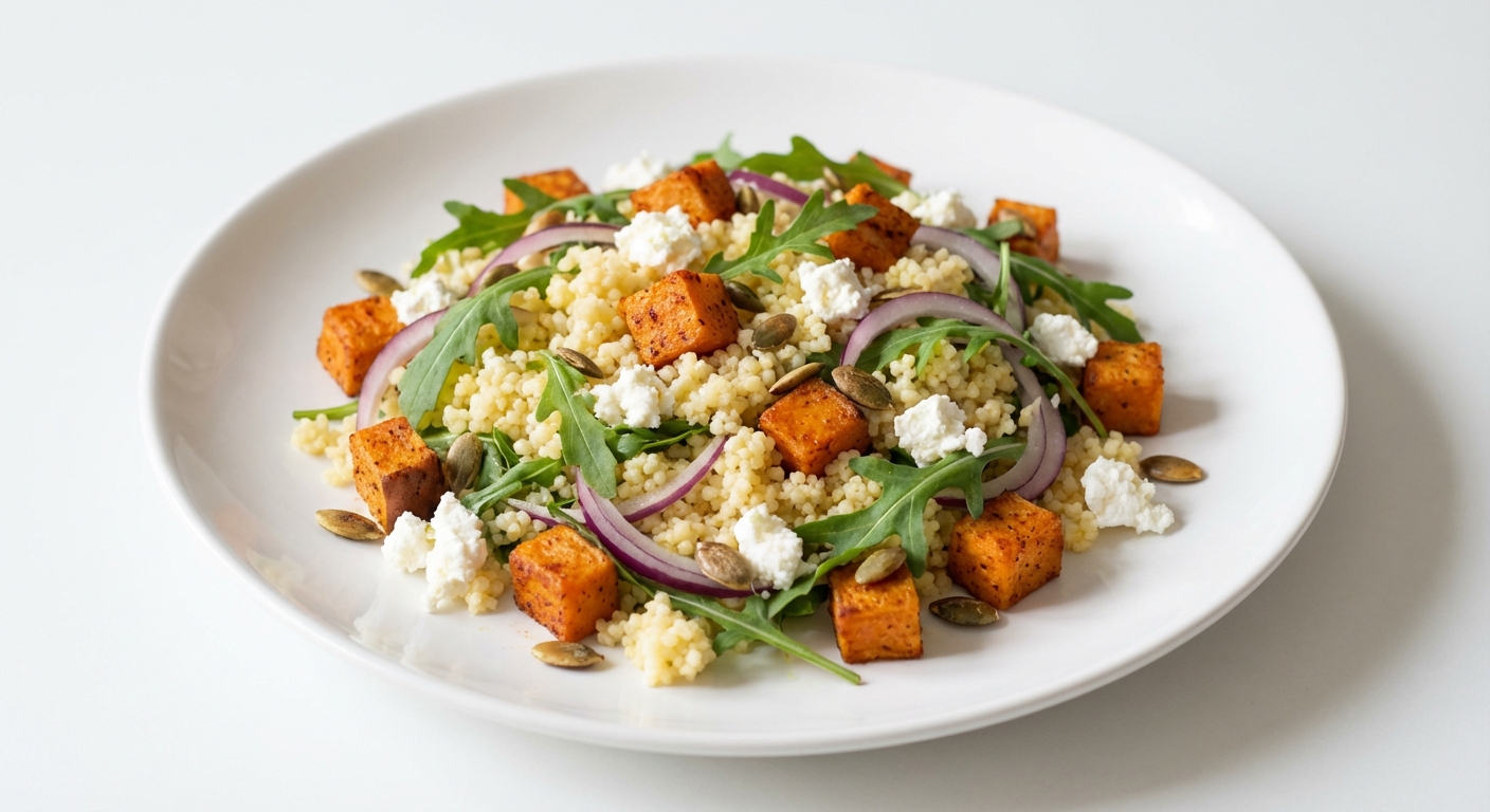 Sałatka z kaszy, batata i twarogu