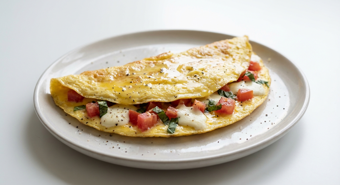 Omlet z Pomidorem, Mozzarellą i Bazylią