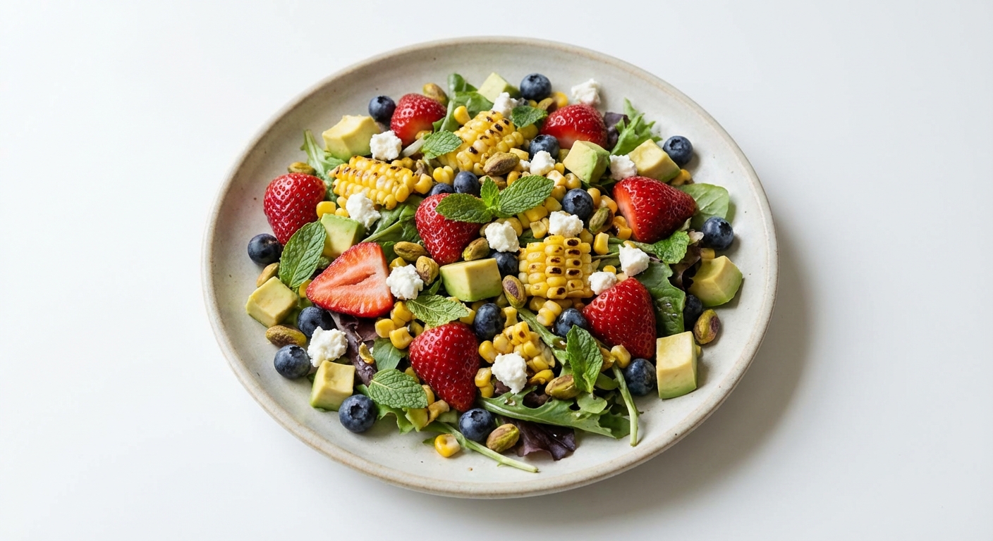 Sałatka z Kukurydzą, Truskawkami i Kozim Serem