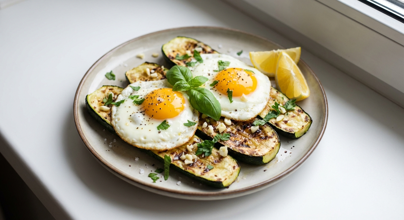 Jajka Sadzone na Grillowanej Cukinii