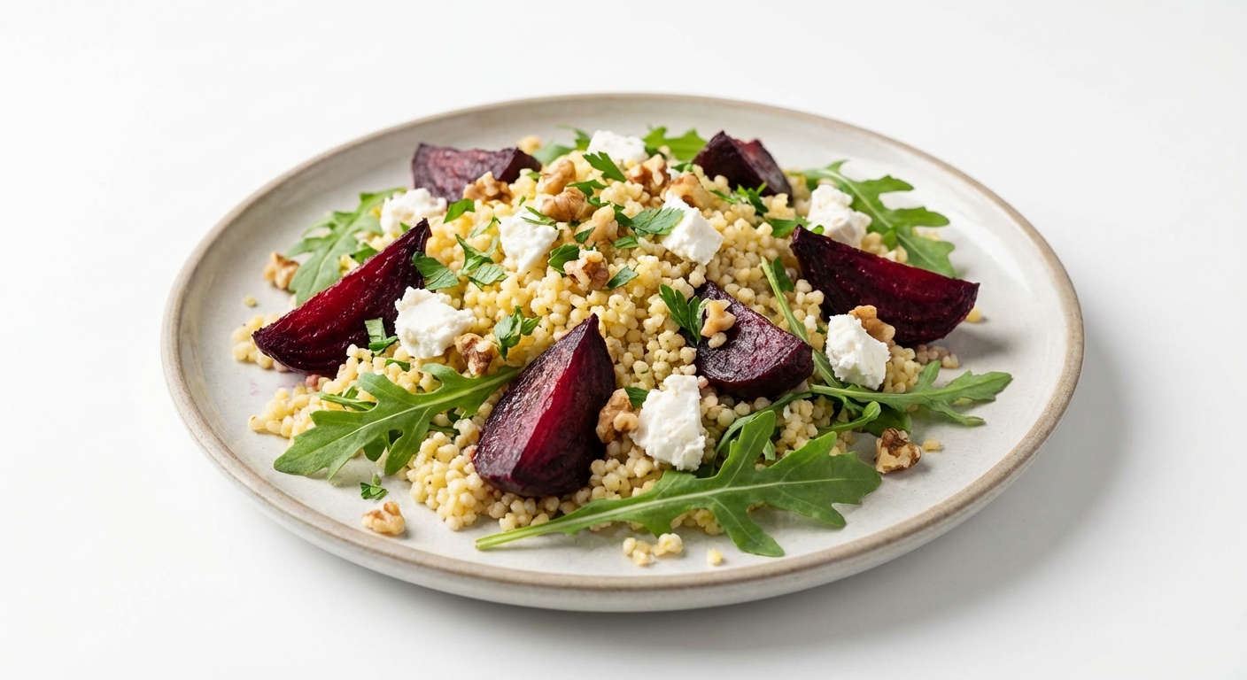 Sałatka z kaszy jaglanej, buraka i koziego sera
