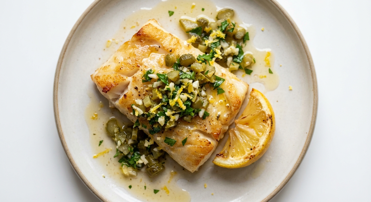 Dorsz z cytryną i ogórkiem konserwowym