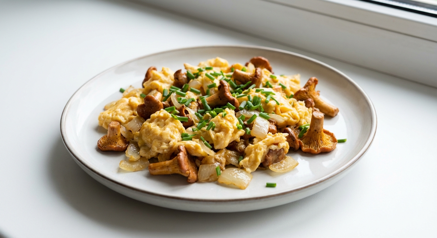 Jajecznica z Kurkami, Cebulą i Szczypiorkiem