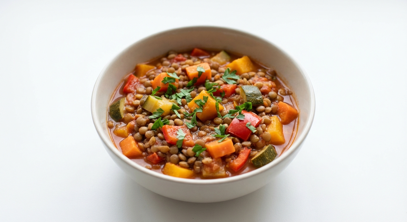 Gulasz z soczewicy, dyni i warzyw