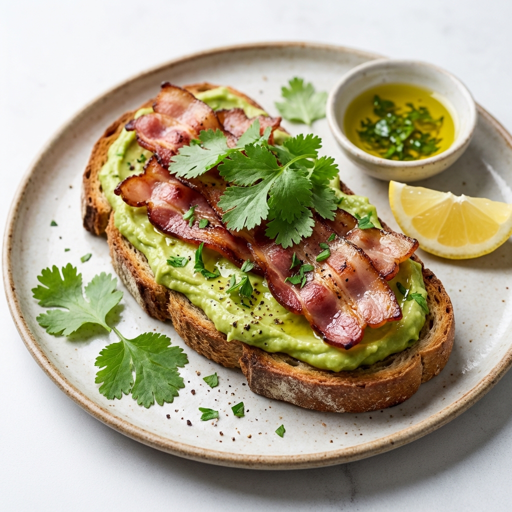 Żytni tost z awokado i boczkiem