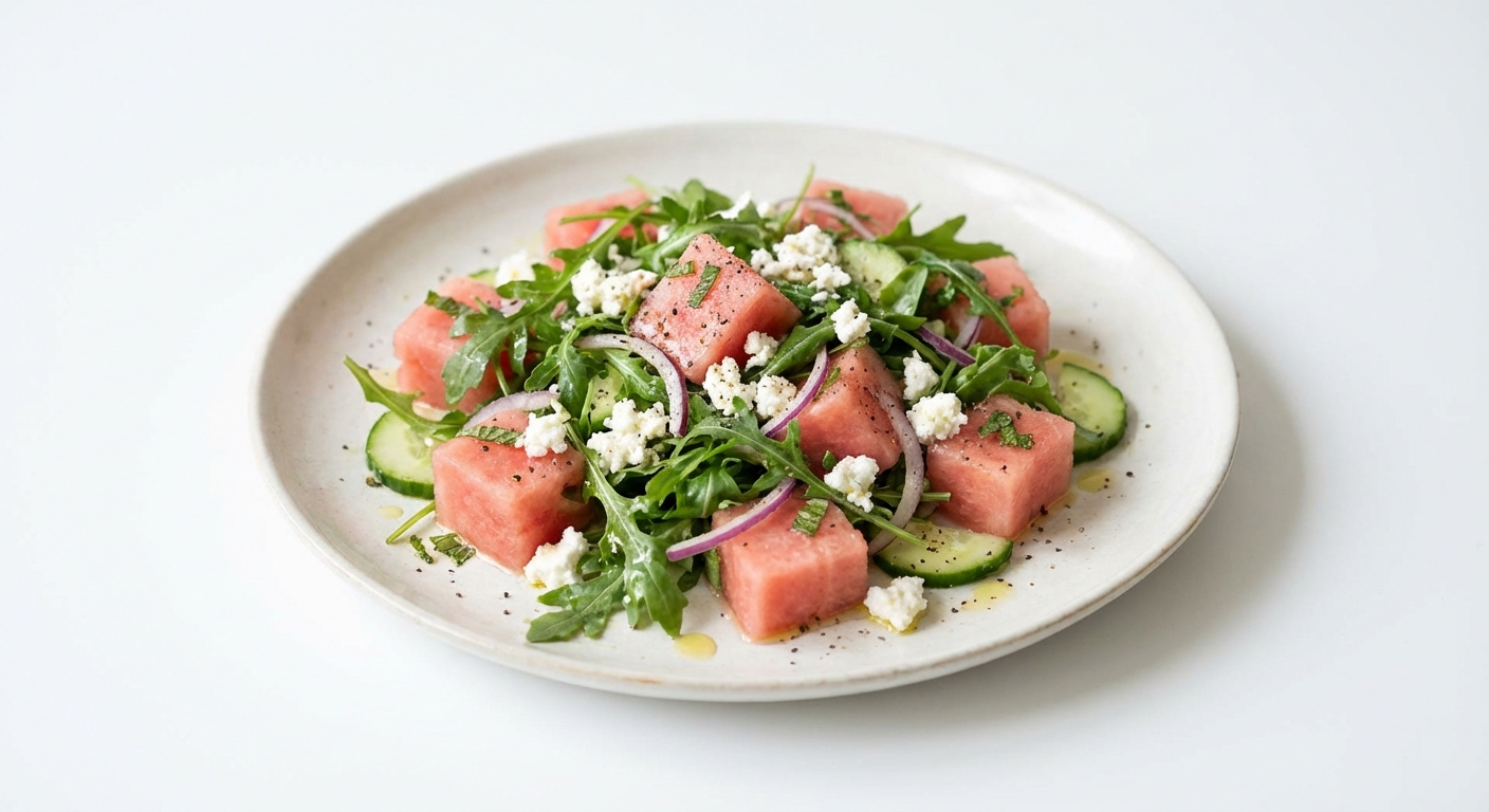 Sałatka z Arbuza, Twarogu i Rukoli
