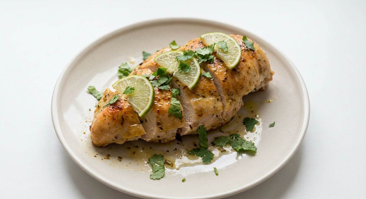 Pieczona pierś z kurczaka, limonka, kolendra