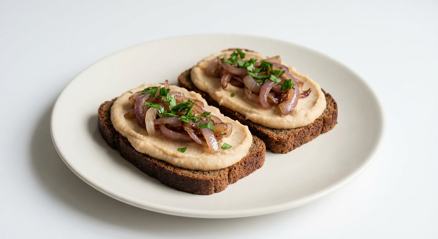 Żytnie kanapki z fasolą i cebulą