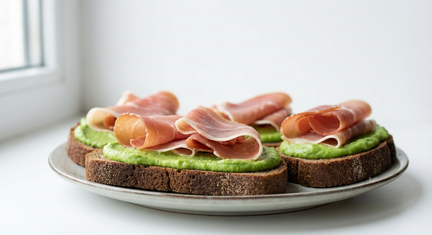 Żytnie kanapki z groszkiem i szynką