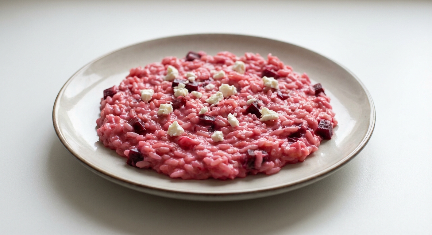 Różowe Risotto z Burakiem i Kozim Serem