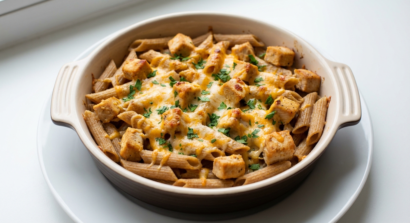 Penne Zapiekane z Kurczakiem i Cheddarem