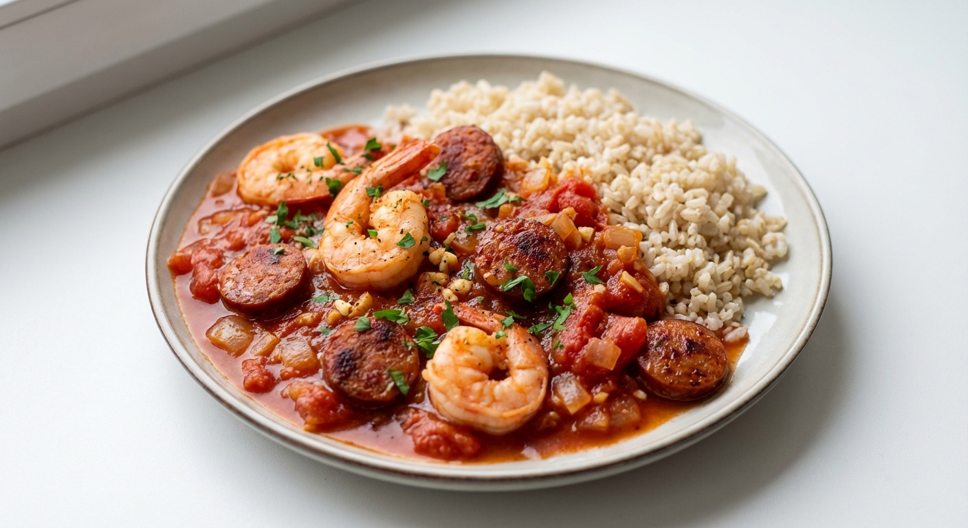 Krewetki z chorizo w pomidorach