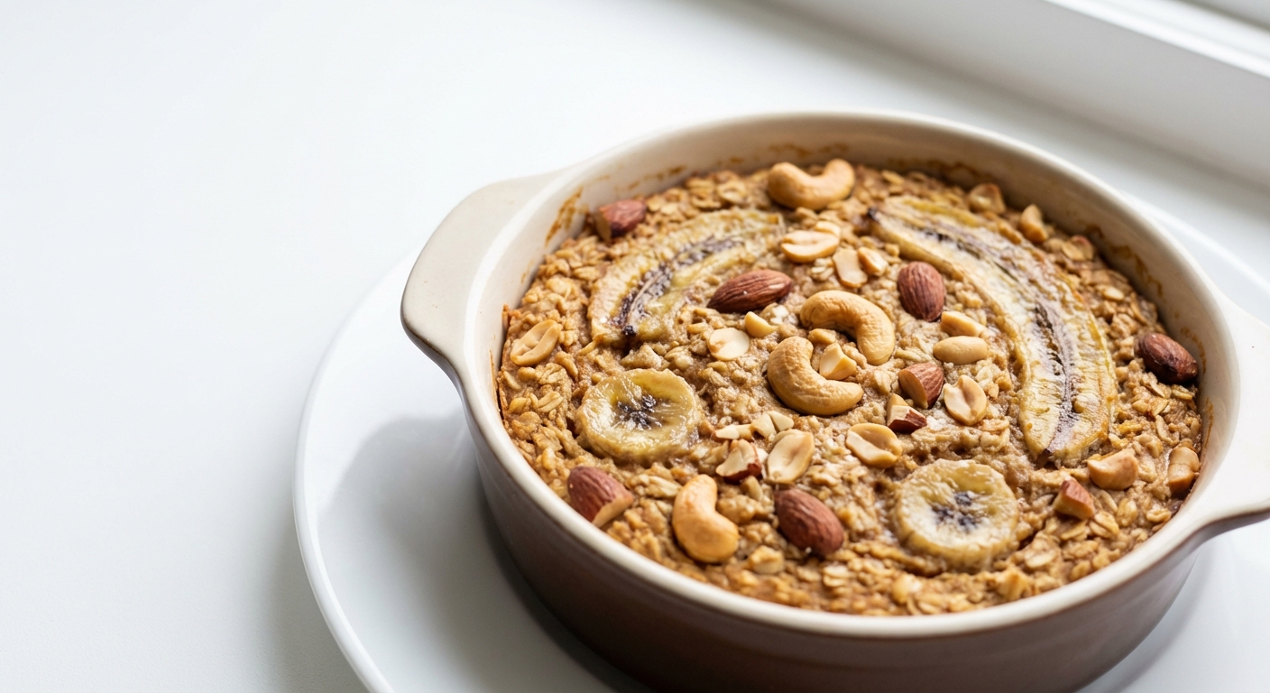 Pieczona owsianka z bananem i orzechami