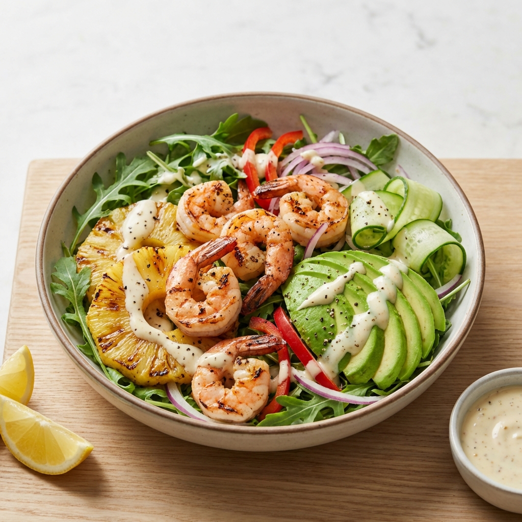 Sałatka z krewetkami, ananasem i awokado